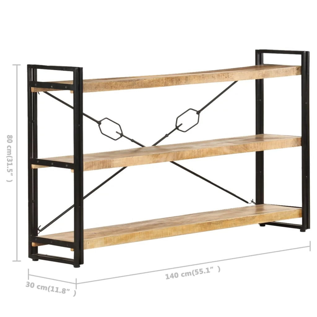 3-Tier Mango Wood Bookcase with Storage Shelves J924847