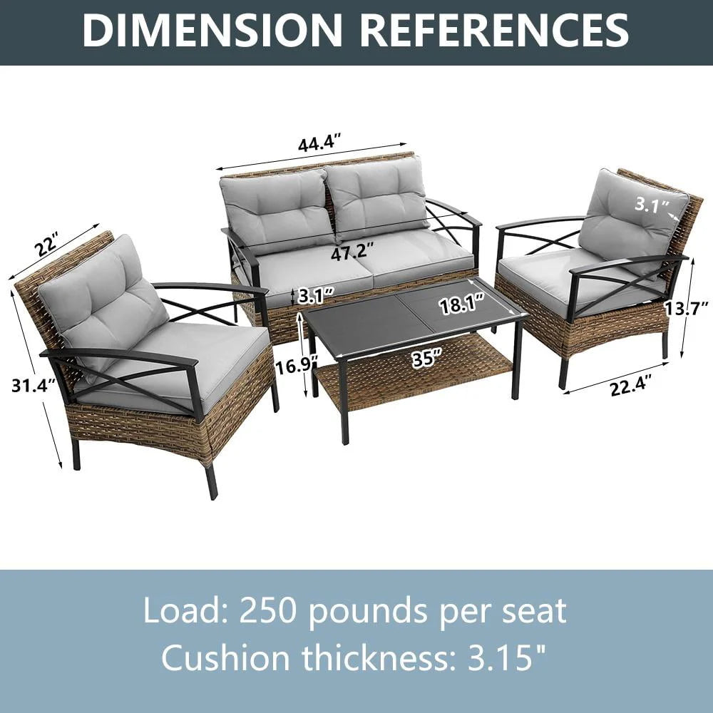 4 Pieces All-Weather PE Rattan Patio Sofa Set with Coffee Table Y217446