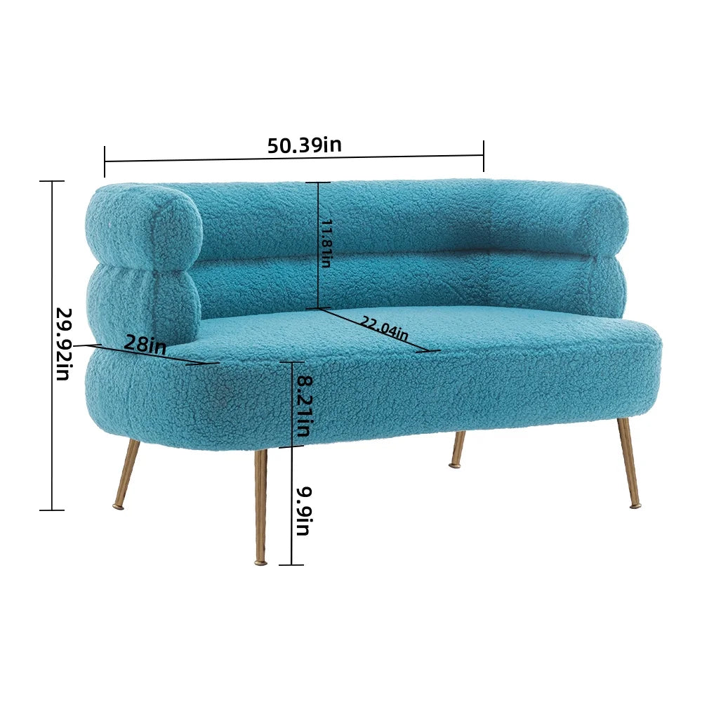 Blue Upholstered Loveseat Lounge Chair with Metal Legs F1044