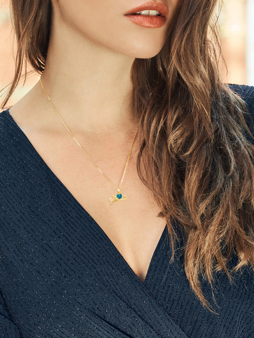 London Blue Topaz White Diamond 18K Yellow Gold Plated Silver Pendant with Chain K68937