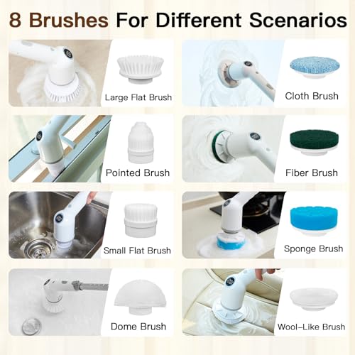 Cordless Electric Spin Scrubber with 8 Replaceable Brush Heads B88731