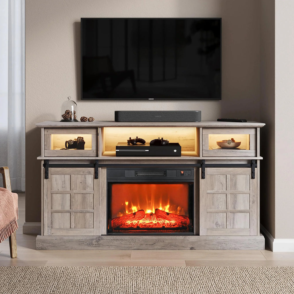 Gray Fireplace TV Stand with 23" Electric Fireplace and Storage Cabinet Z5539