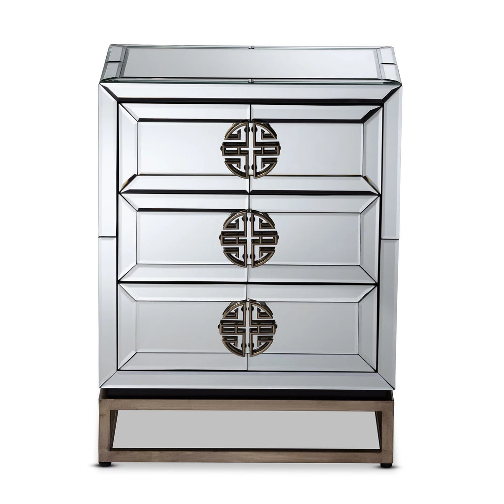 Mirrored Antique Bronze 3-Drawer End Table D359