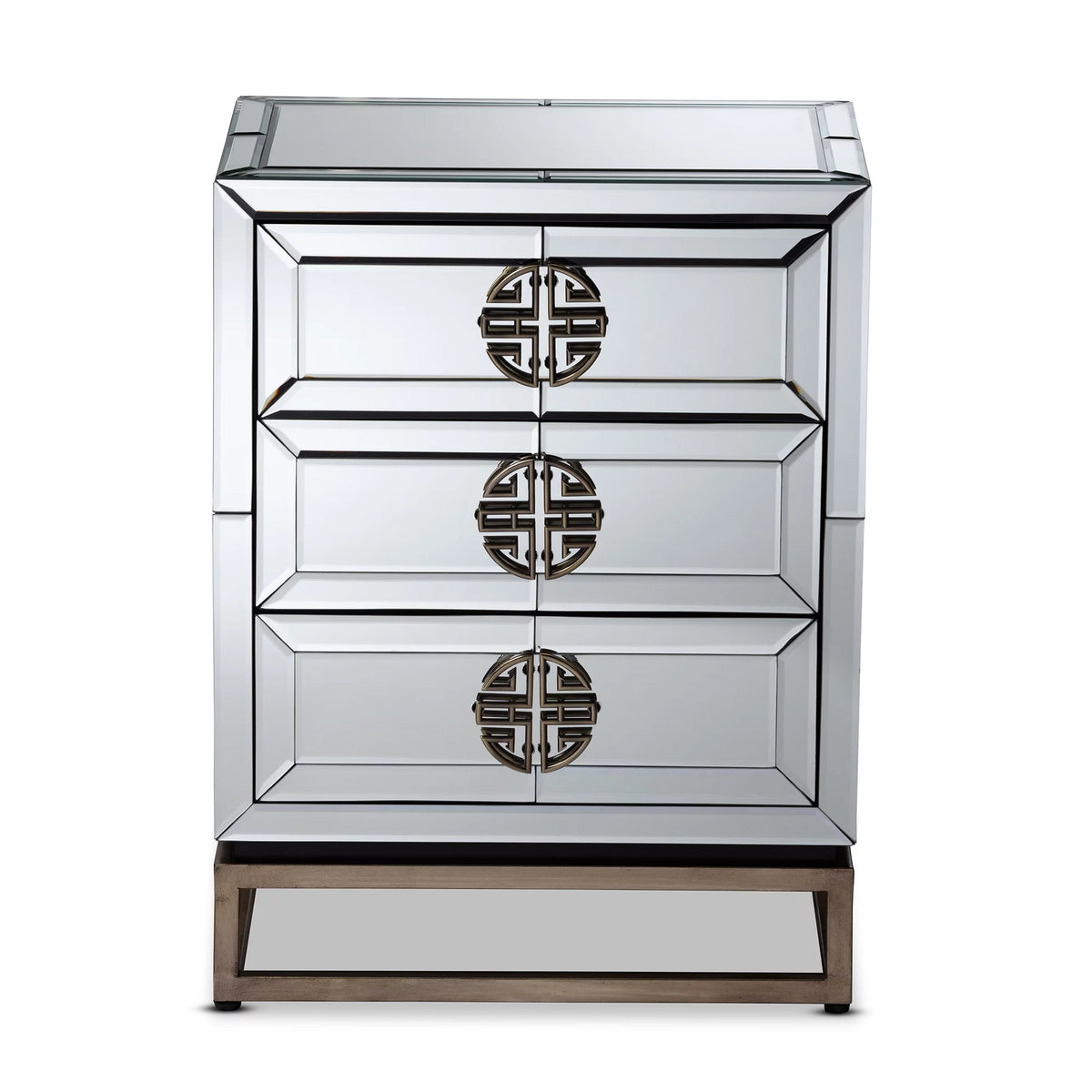 Mirrored Antique Bronze 3-Drawer End Table D359