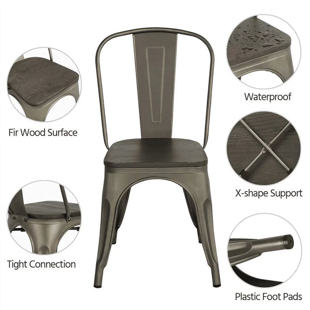 Metal Dining Chairs with Wooden Seat Set of 4 X5643