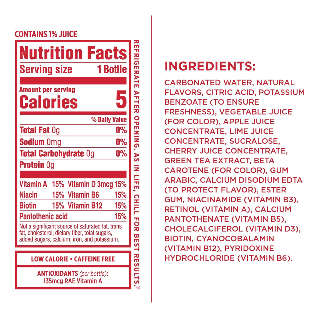 Cherry Limeade Sparkling Water 17 Fl Oz, Pack of 12 M844533