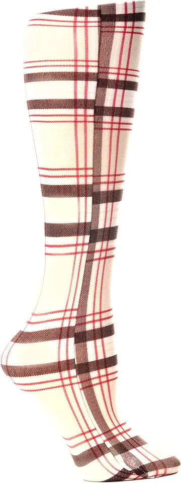 Tan Brown Plaid 8-15 mmhg Compression Socks K534