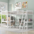 White L-Shaped Wood Twin Size Loft Bed with Desk and Ladder F1111