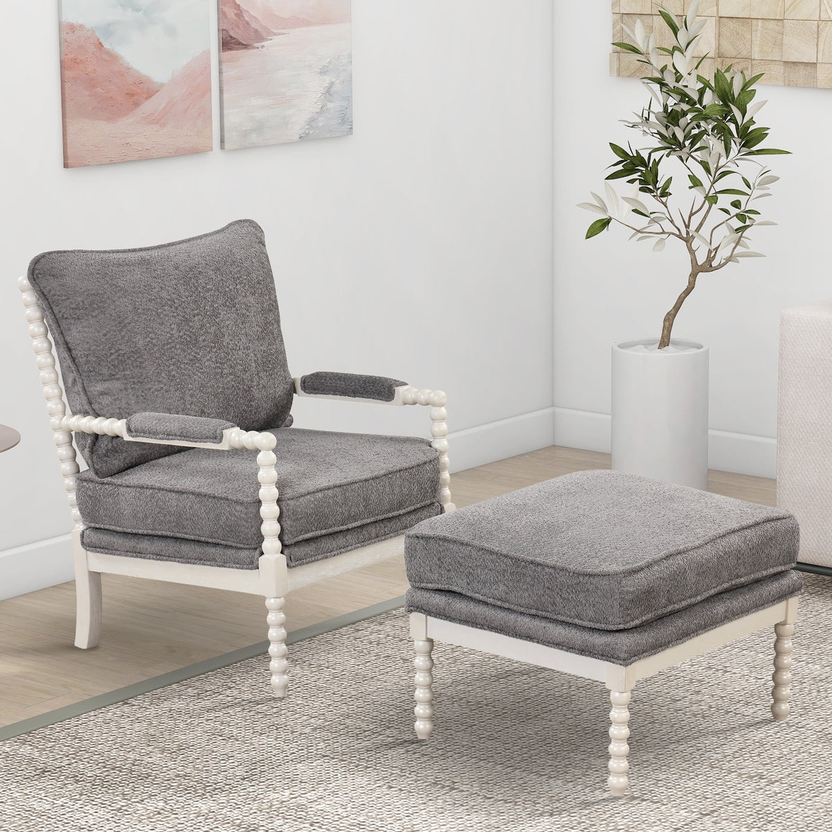 Velvet Accent Chair with Ottoman B3983