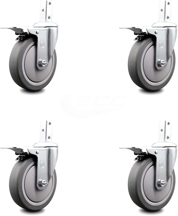 Swivel Square Stem Caster Set 4 with Gray Thermoplastic Rubber Wheel U19107