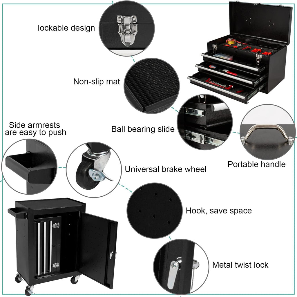 Rolling Tool Chest with Detachable Tool Box S8803