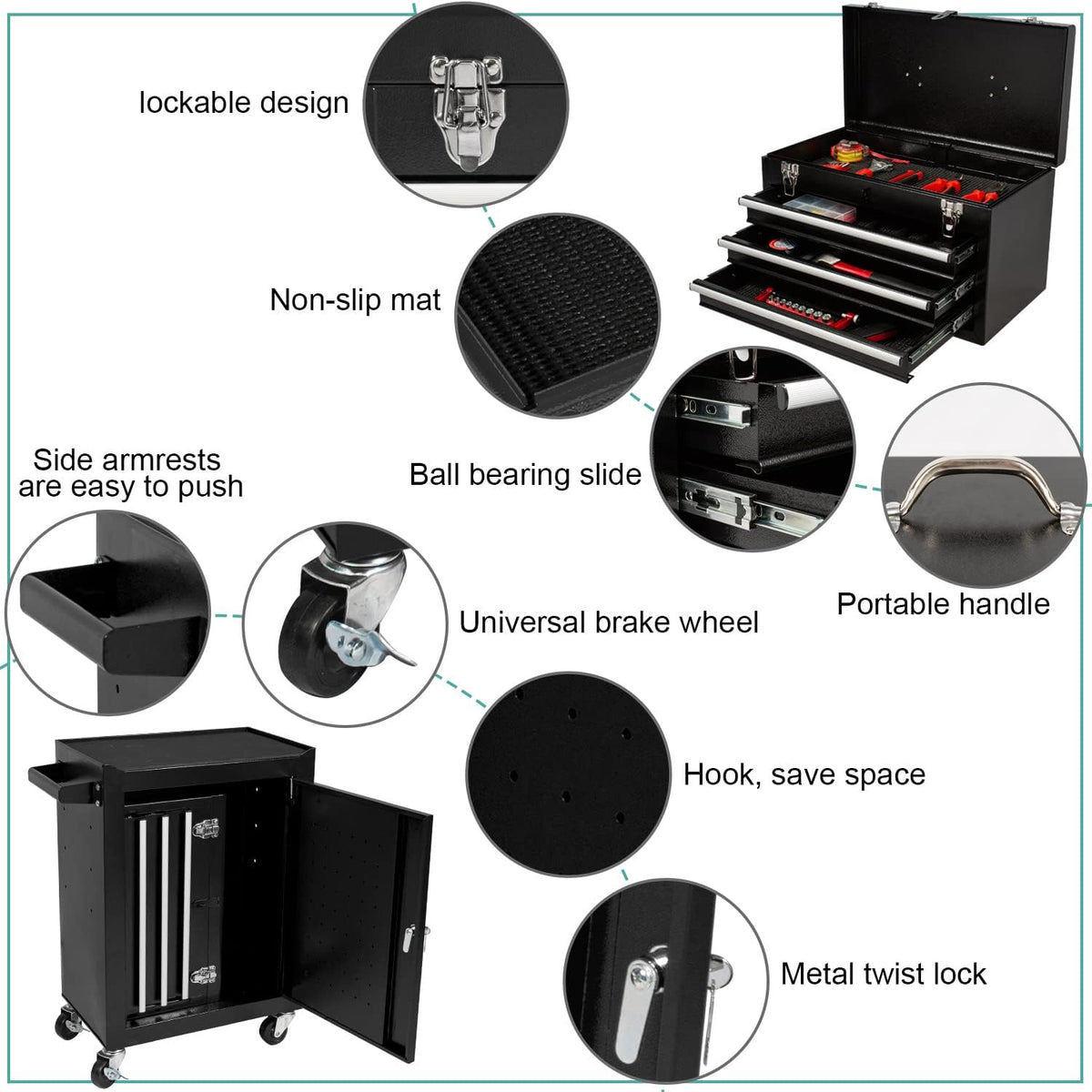 Rolling Tool Chest with Detachable Tool Box S8803