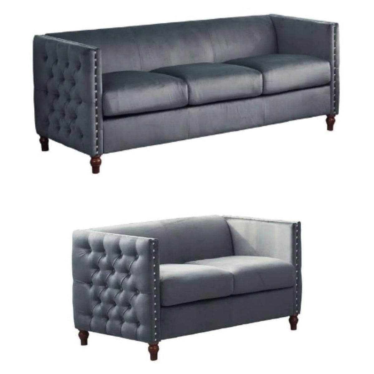 Velvet Sofa and Loveseat Set of 2 Gray E453476