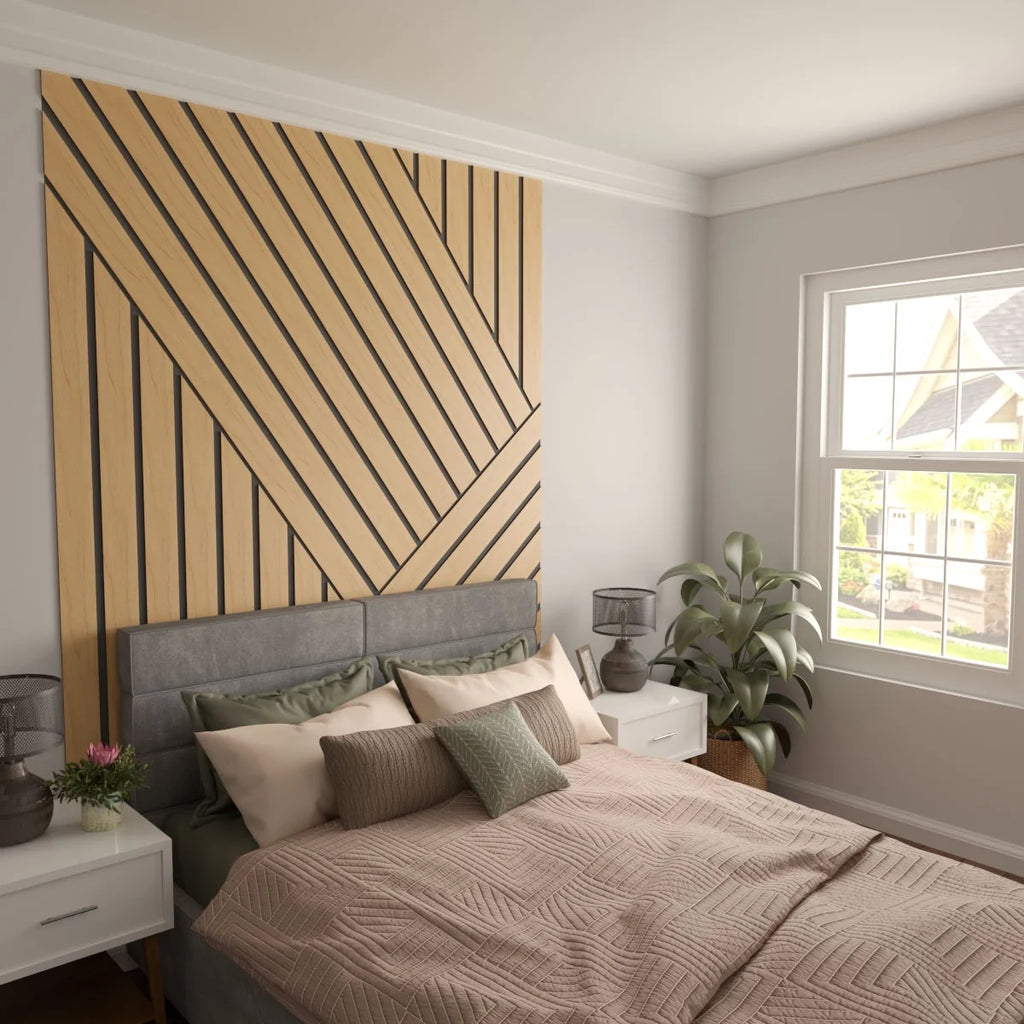 Adjustable Wood Slat Wall Panel Kit, Maple, 11 Slats D694380