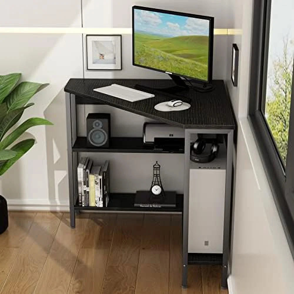Corner Desk with Outlets USB Ports Shelves L3123