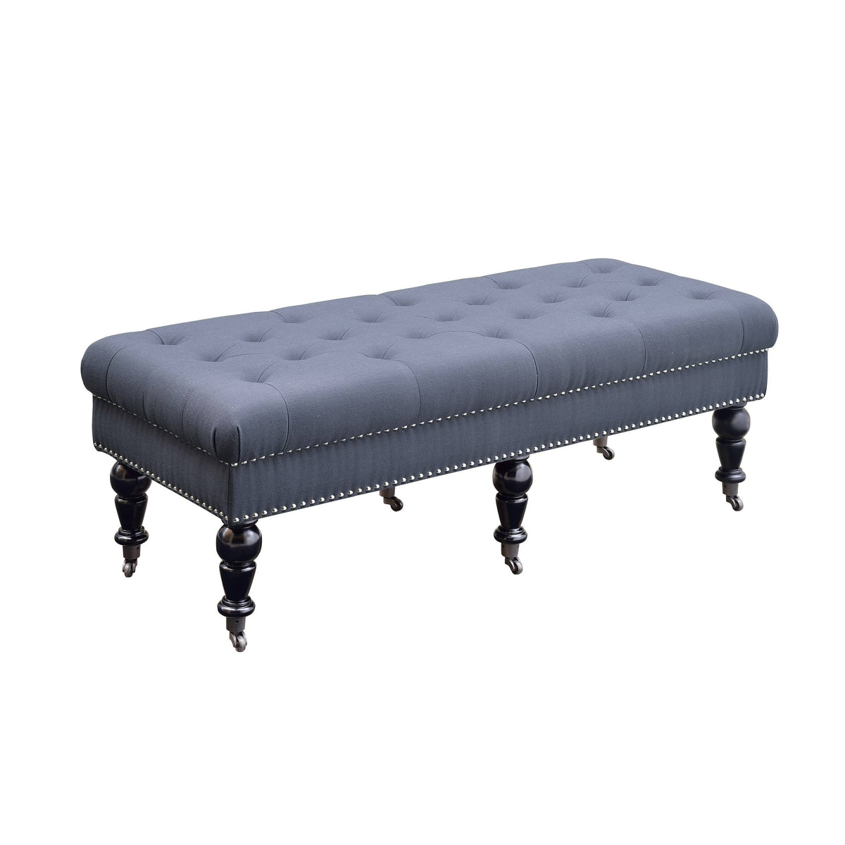 Black and Blue Button Tufted Bench with Caster Wheels O213