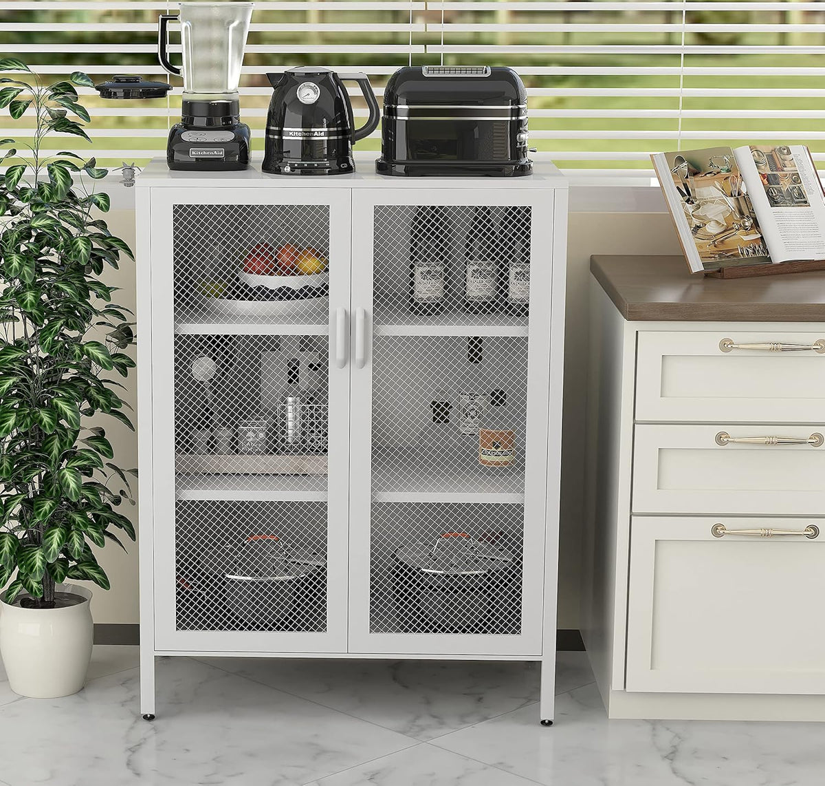 Metal Storage Cabinet with 2 Adjustable Shelves, 41.7 Black Garage Cabinets with Doors and Lock P734362