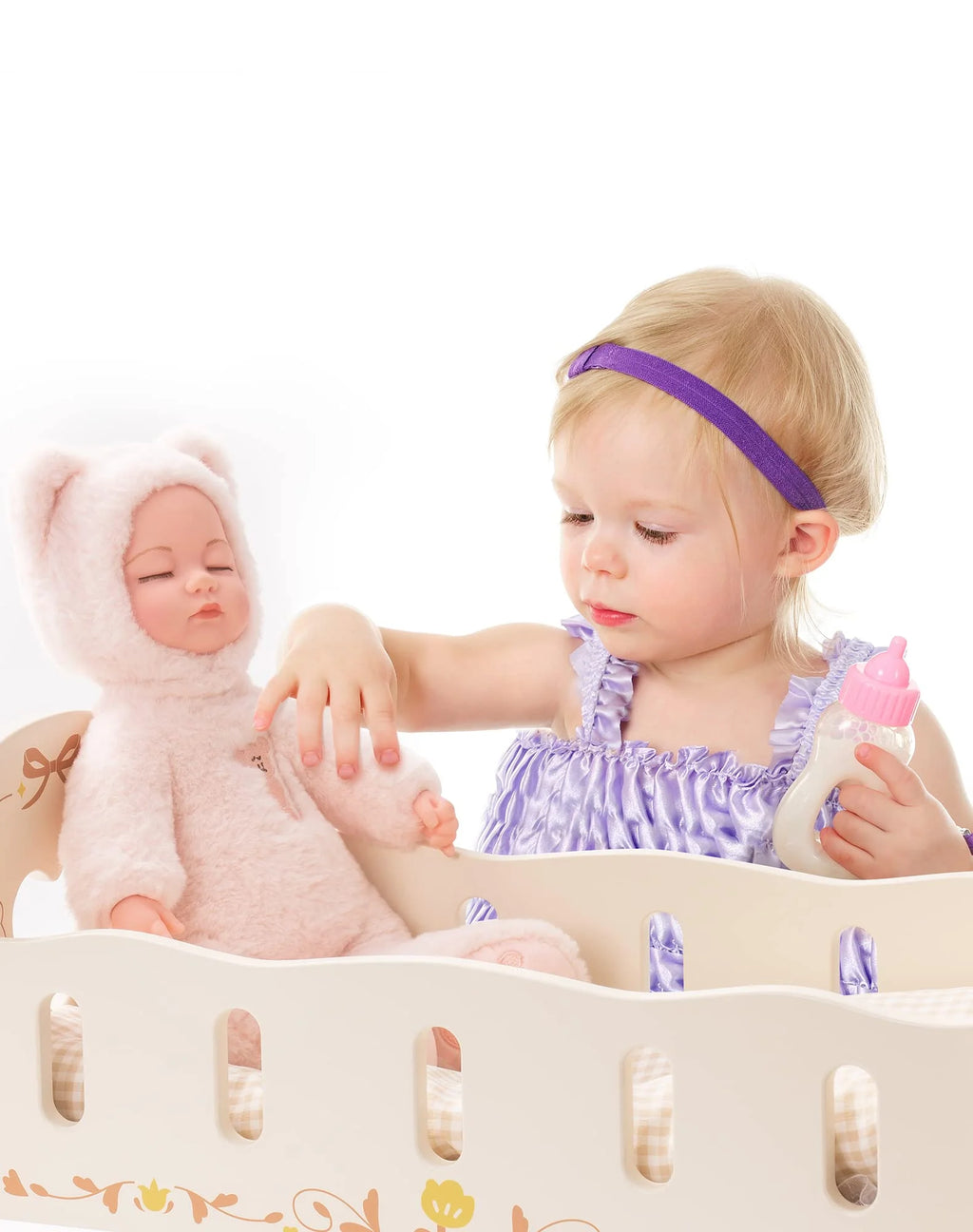 Wooden Doll Cradle with Bedding for 18 Inch Dolls I6412