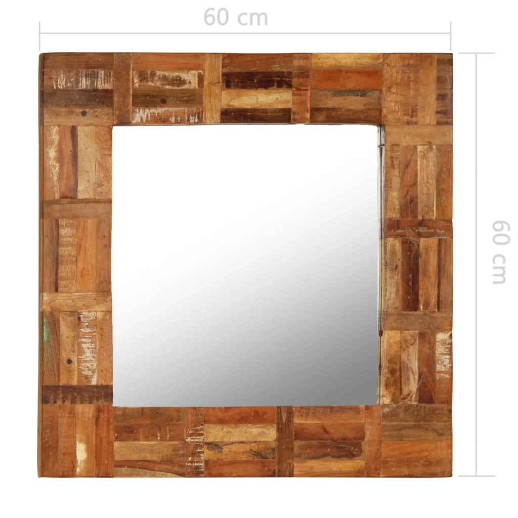 Reclaimed Wood Frame Glass Wall Mirror 23.6 x 23.6 Inches G789159