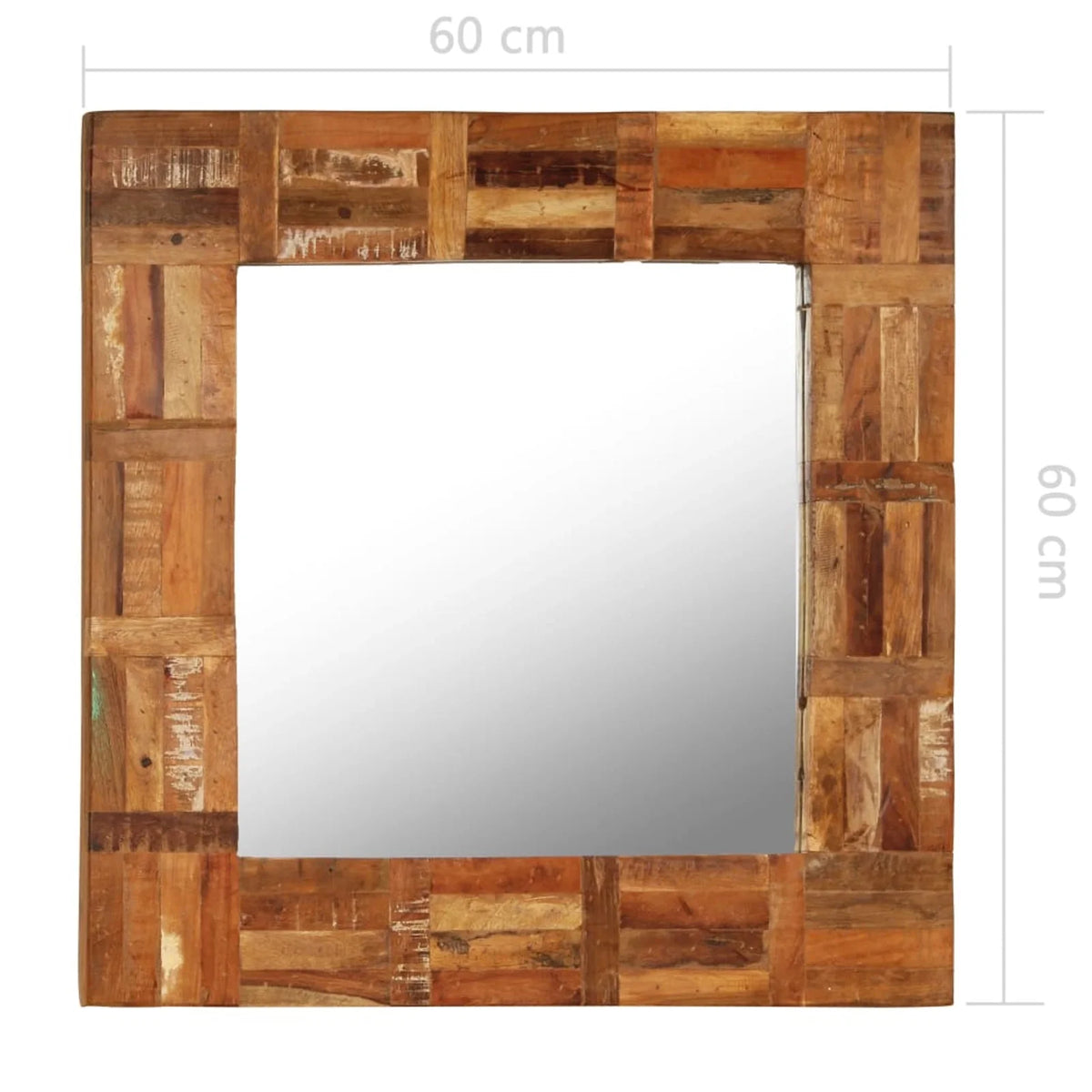 Reclaimed Wood Frame Glass Wall Mirror 23.6 x 23.6 Inches G789159