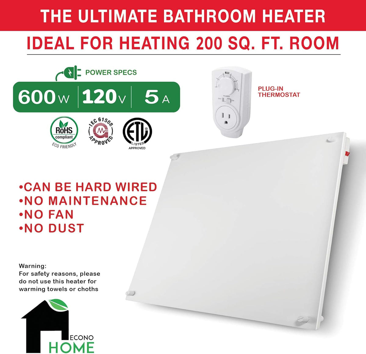 Wall Mount 600 Watt Convection Heater with Thermostat V405814