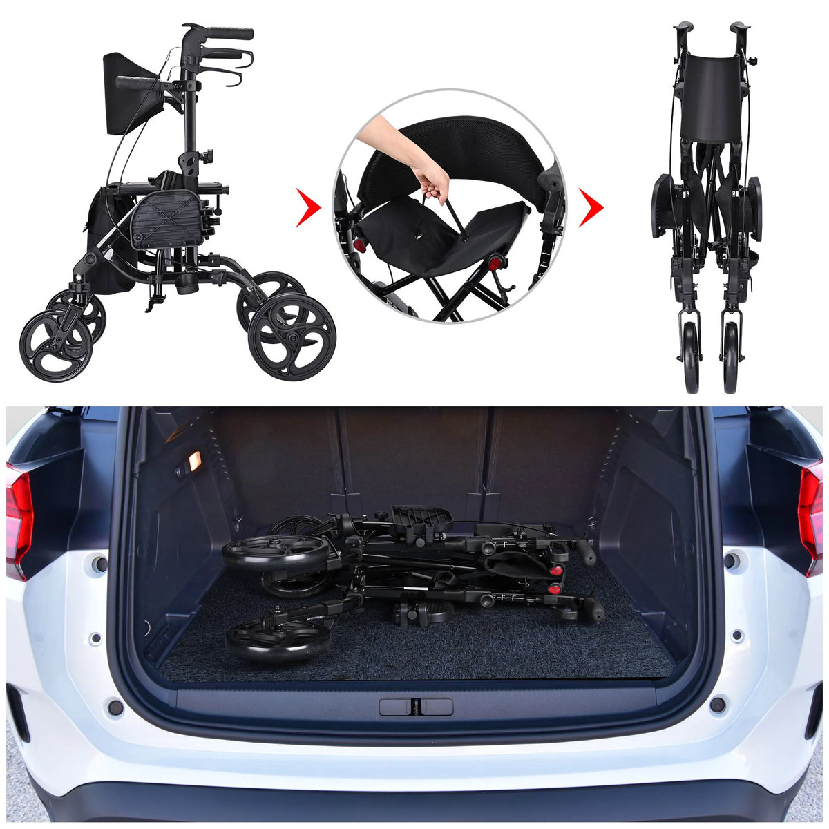 2 in 1 Rollator Walker Transport Wheelchair with Backrest Footrests Foldable Black M203