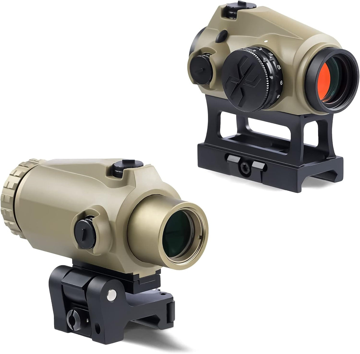 Black and Khaki 2 MOA 20mm Lens Tactical Red Dot Sight Scope 3X Magnifier Combo with 1 Inch Riser Mount Q67414
