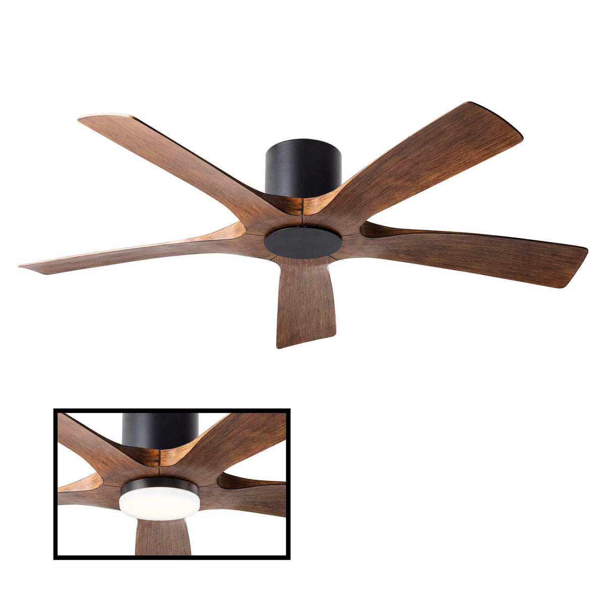 Indoor and Outdoor 5-Blade Smart Flush Mount Ceiling Fan 54in Matte Black Distressed Koa with Remote Control N81936