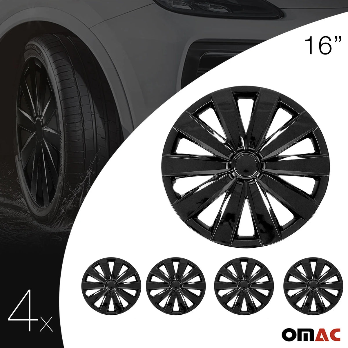 16 Wheel Covers Hubcaps 4Pcs Black N577