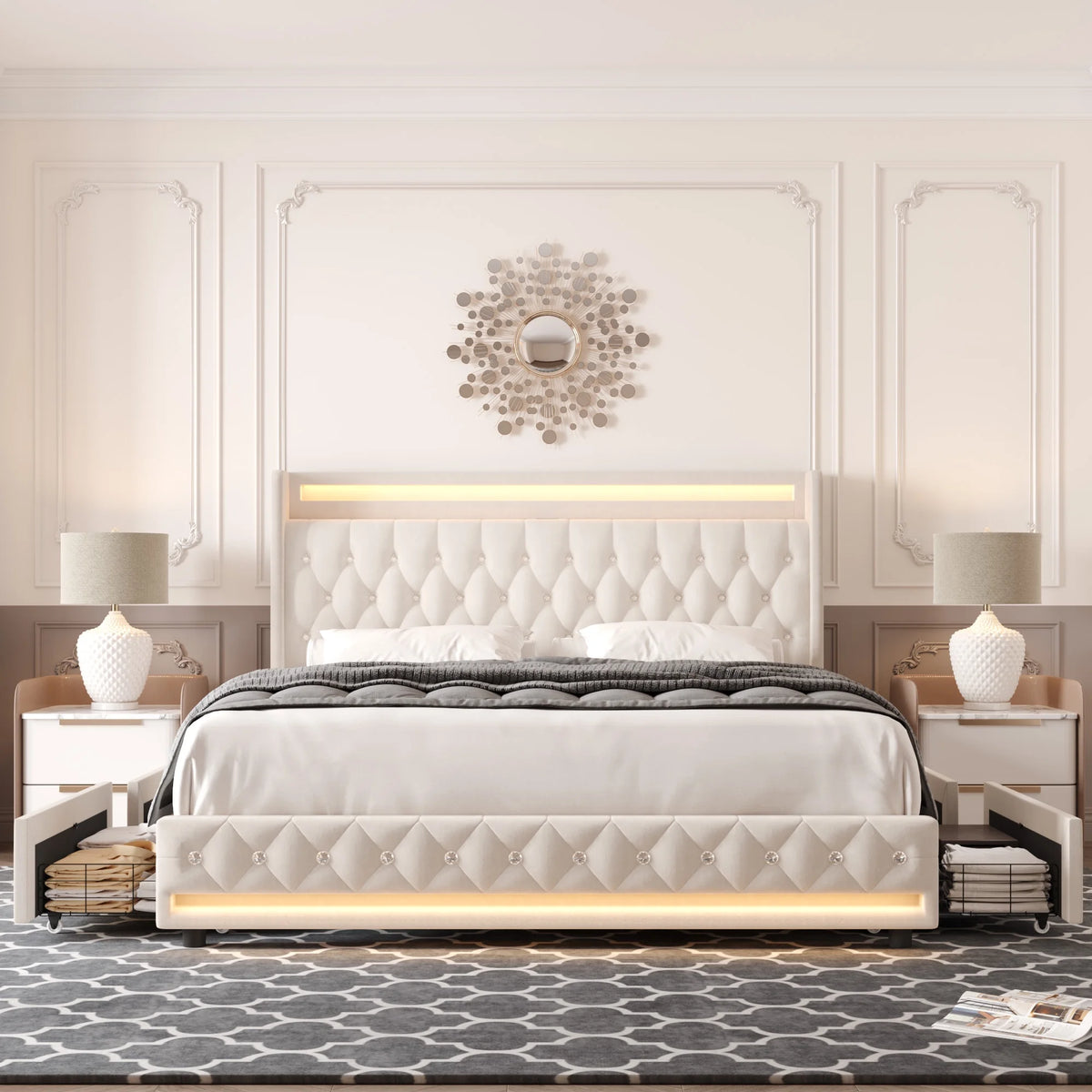 King Size LED Bed Frame with 4 Storage Drawers L80833