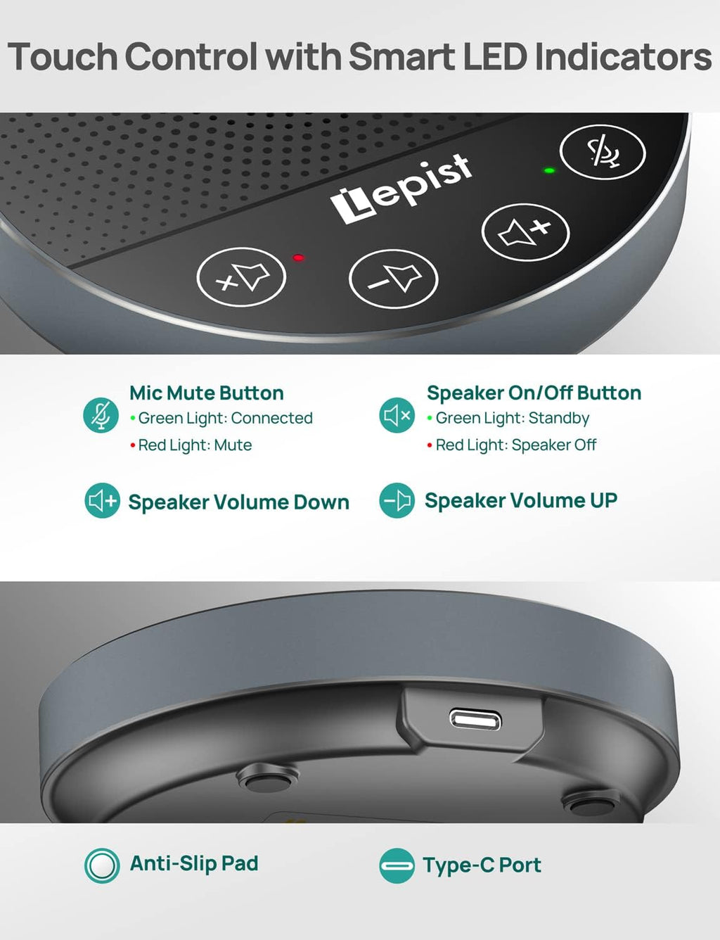 USB Speakerphone with Microphone, 360° Voice Pickup N4316