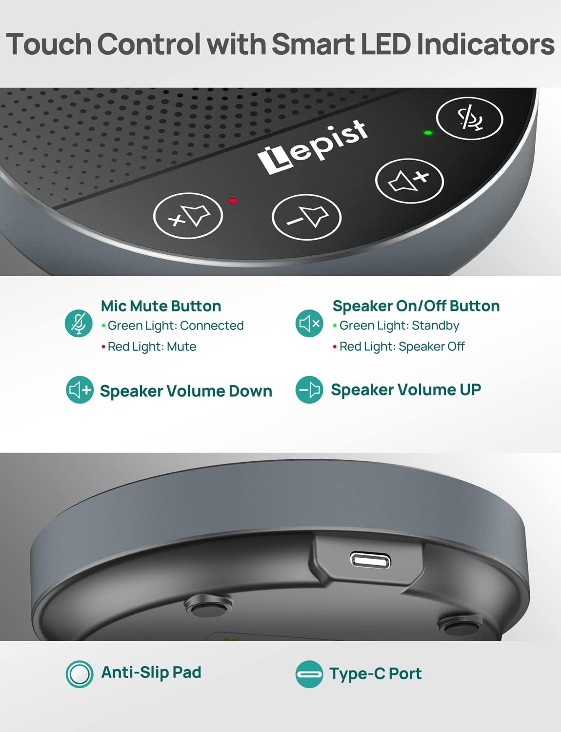 USB Speakerphone with Microphone, 360° Voice Pickup N4316