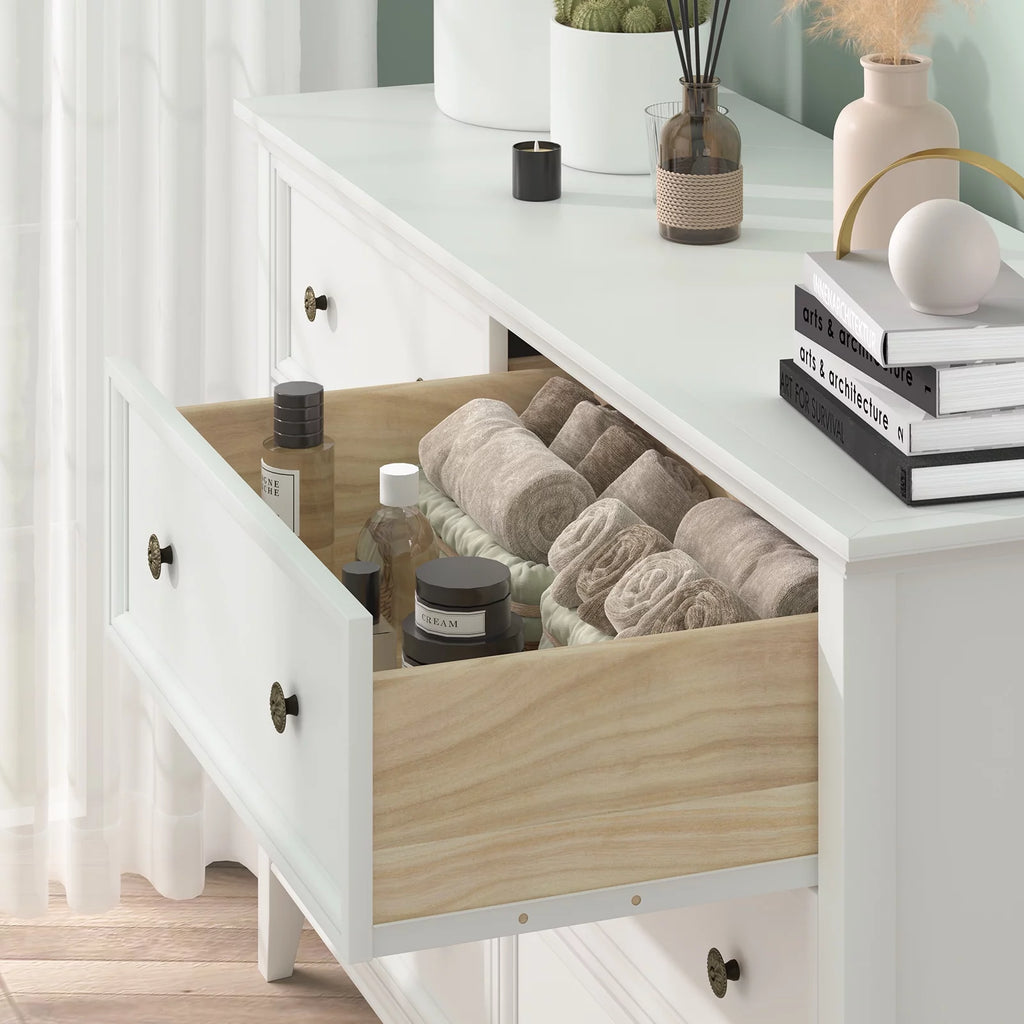 White 6 Drawer Solid Wood Dresser Q1846