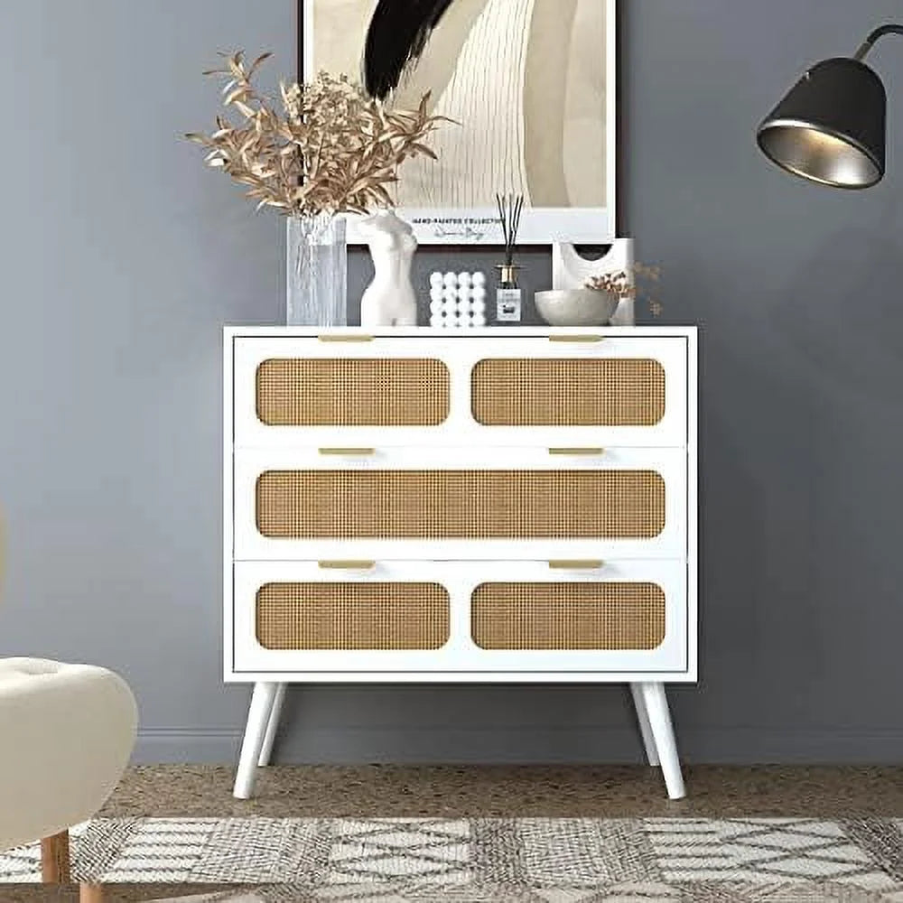 3 Drawer Rattan Wood Dresser I388288