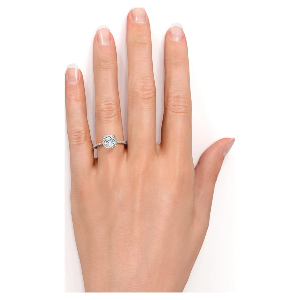 18k Rose Gold Over Silver Cushion Cut Moissanite Halo Engagement Ring C88903