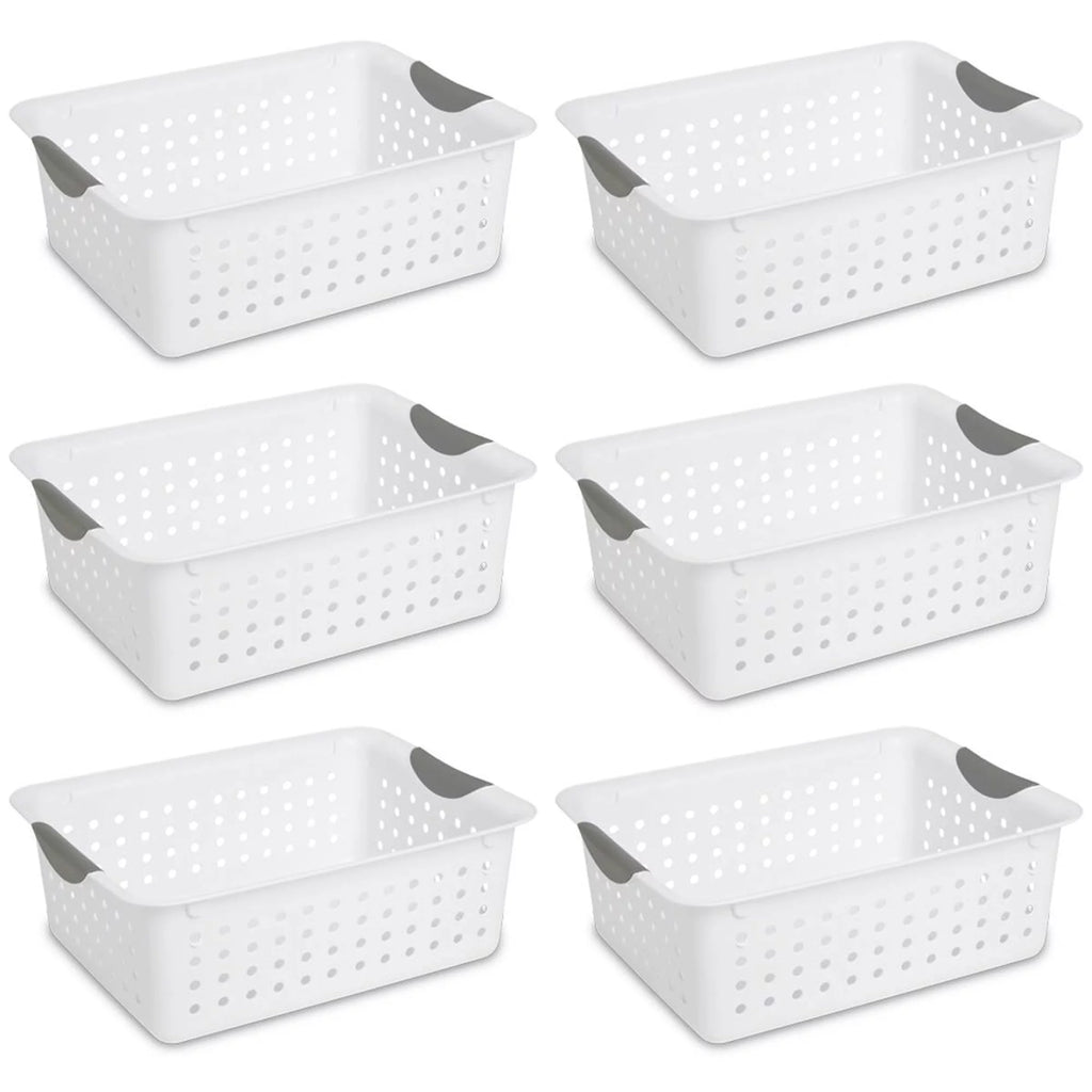 Medium White Plastic Storage Organizer Basket, 6 Pack I3583