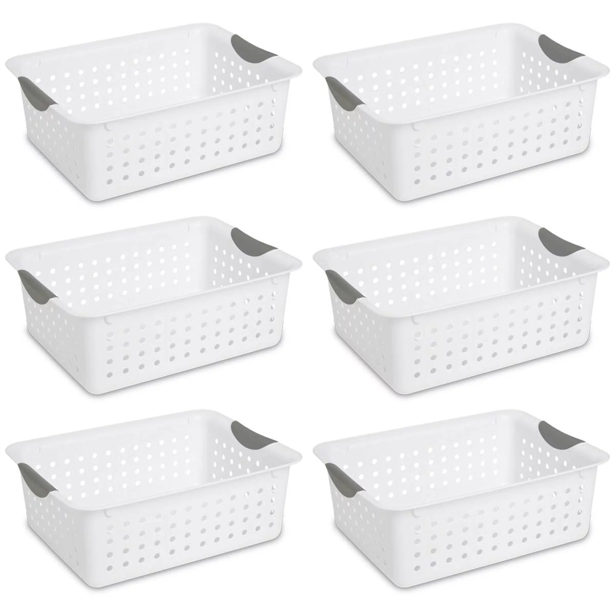 Medium White Plastic Storage Organizer Basket, 6 Pack I3583