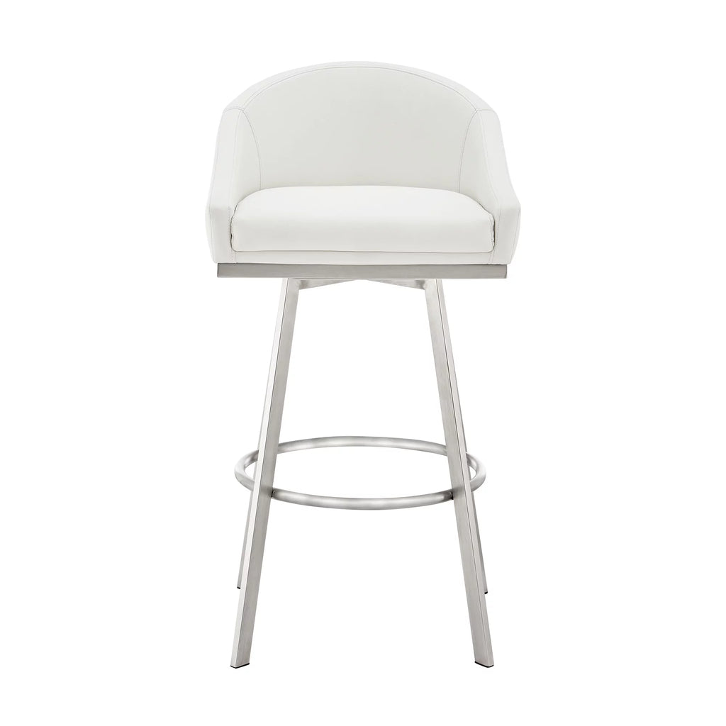 26 Inch Swivel Counter Stool Chair White Faux Leather C593