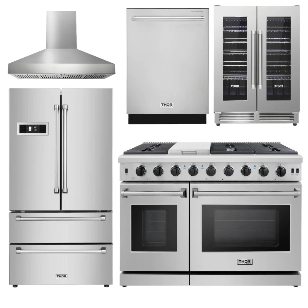 48 Propane Gas Range, Range Hood, Refrigerator, Dishwasher, Wine Cooler A4264