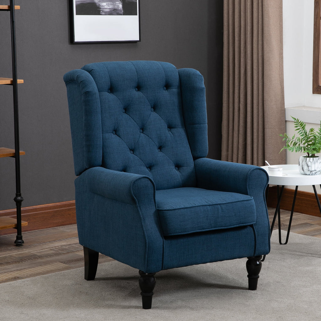 Blue Button-Tufted Accent Chair with Wingback T674442