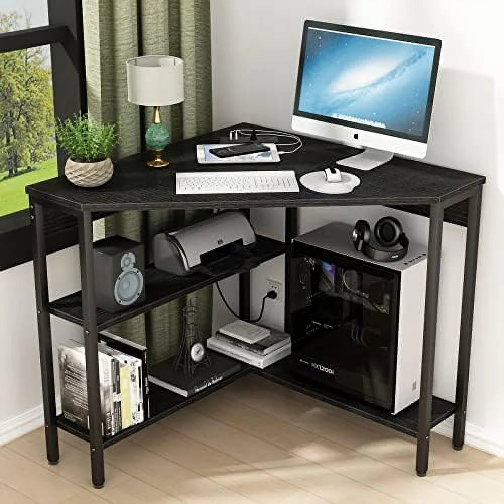 Corner Desk with Outlets USB Ports Shelves L3123