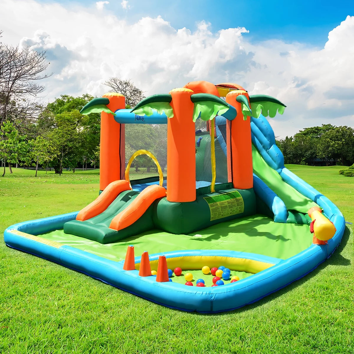 Inflatable Bounce House Kids Water Splash Pool Dual Slide K846