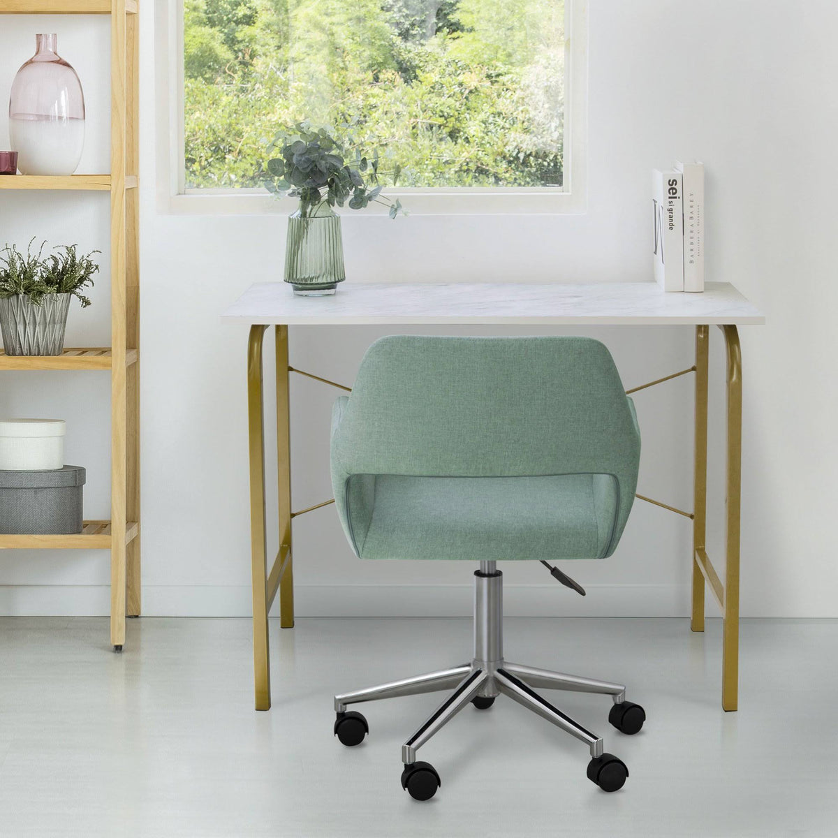 40 inch Faux Marble Top Desk with Brass Frame F13329
