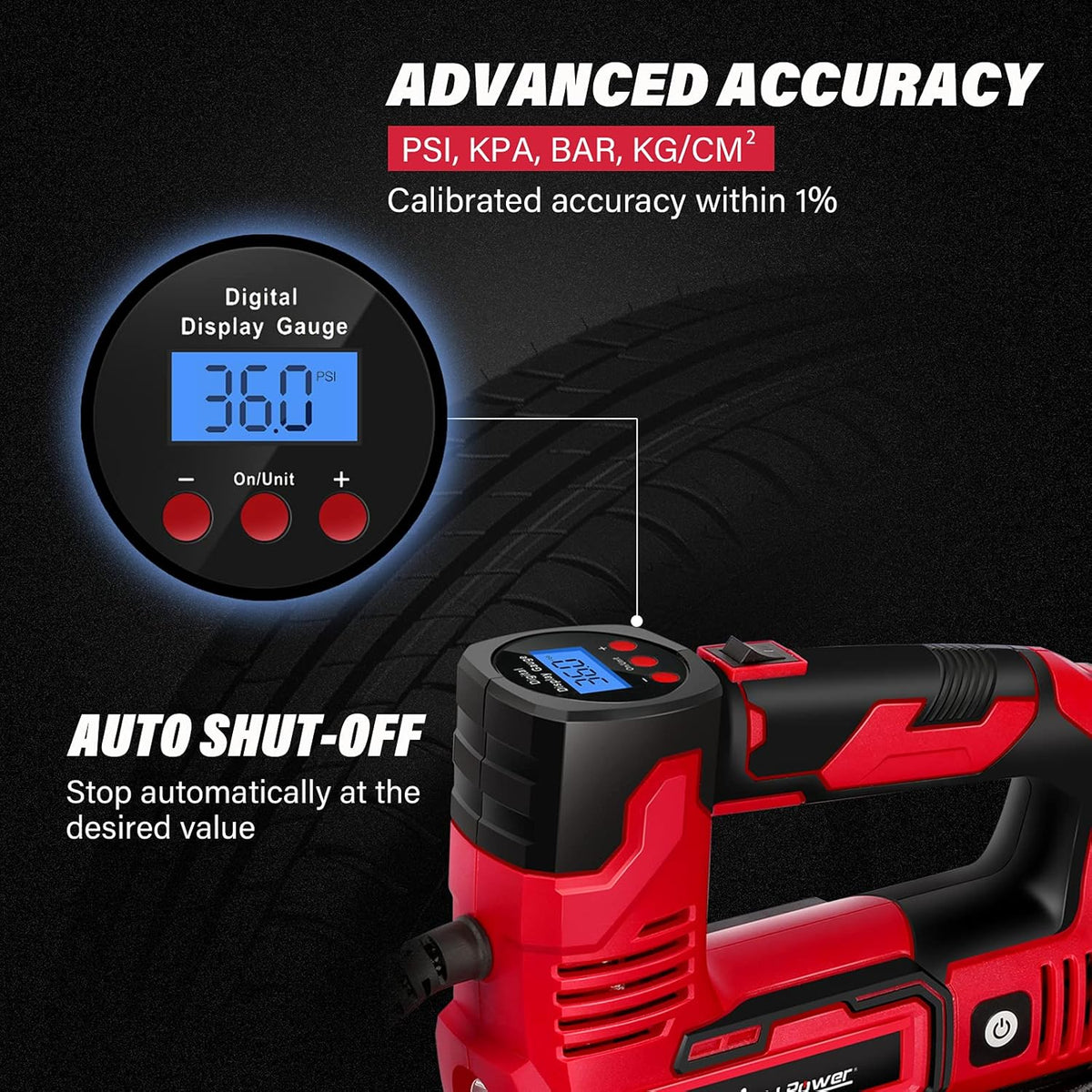 Tire Inflator Portable Air Compressor, 20V Cordless Car Tire Pump, 150PSI Auto Air Pump Pack of 2 K24730