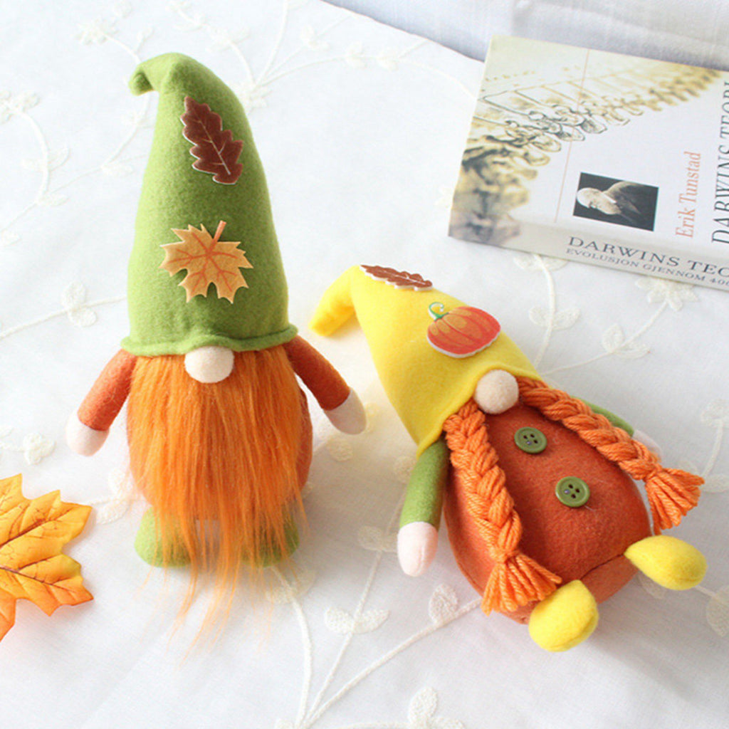 2 Pack Maple Leaf & Pumpkin Chef Gnomes Plush Dolls Scandinavian Tomte Nisse Dwarf Swedish Honey Bee Elf W979153