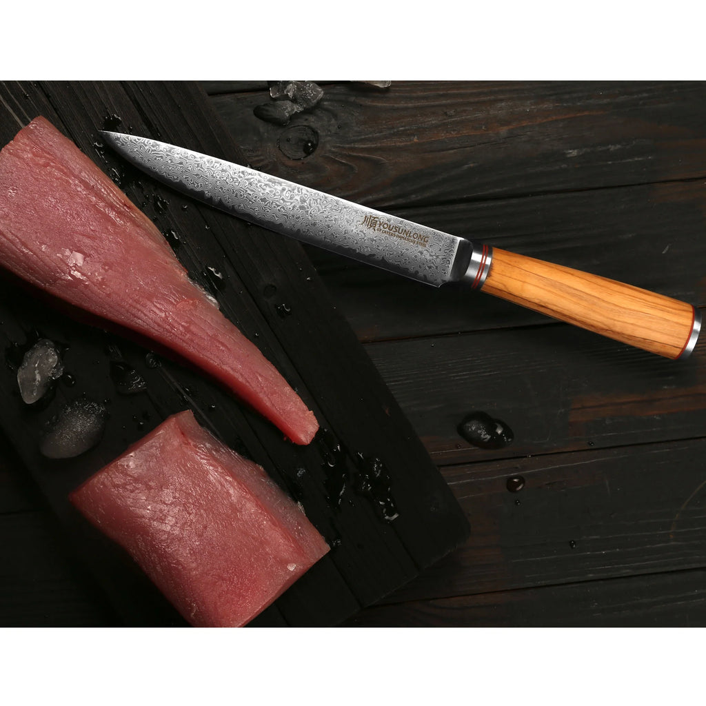 8 Inch Damascus Steel Olive Wood Carving Knife B97860