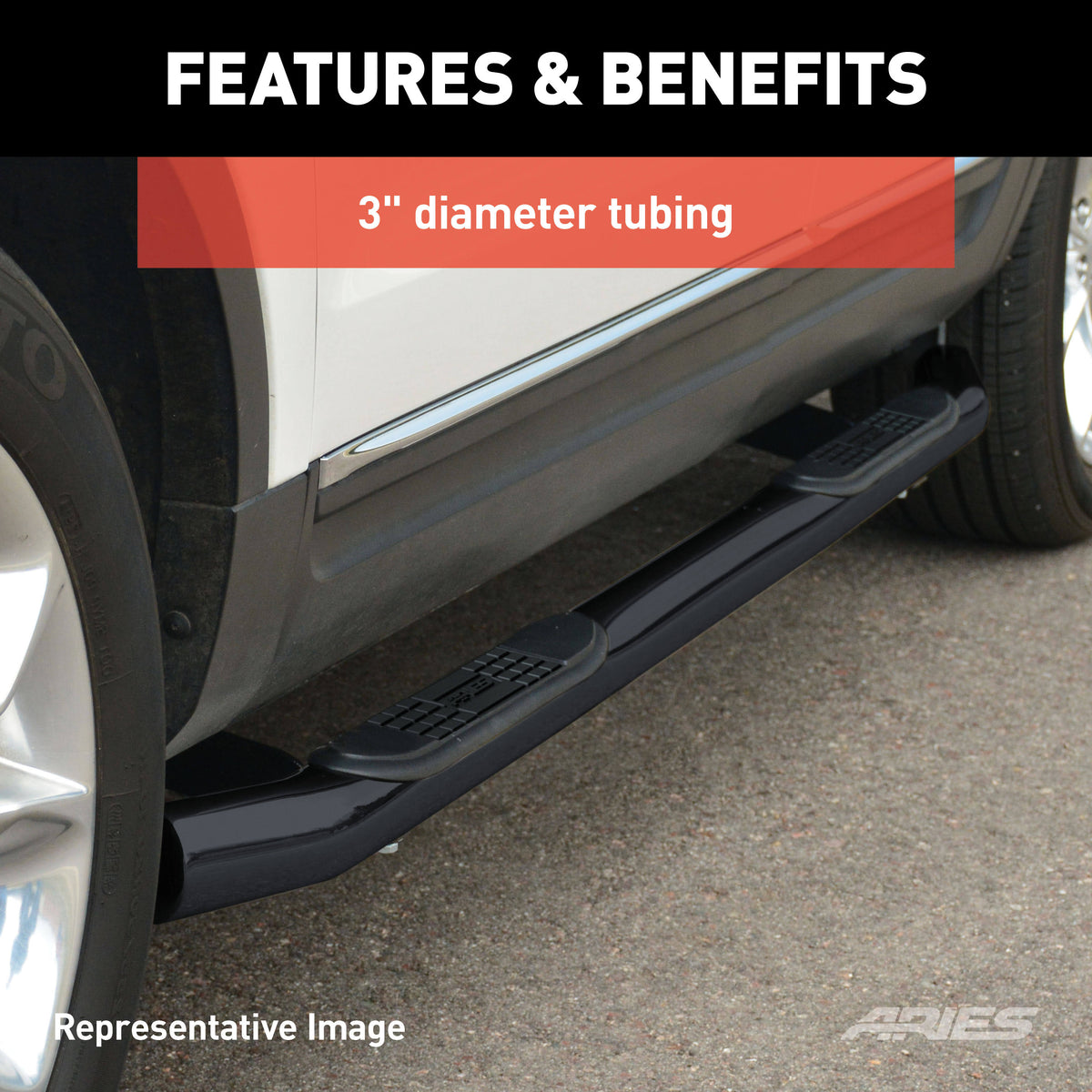 Black 3-Inch Round Side Bars X3250