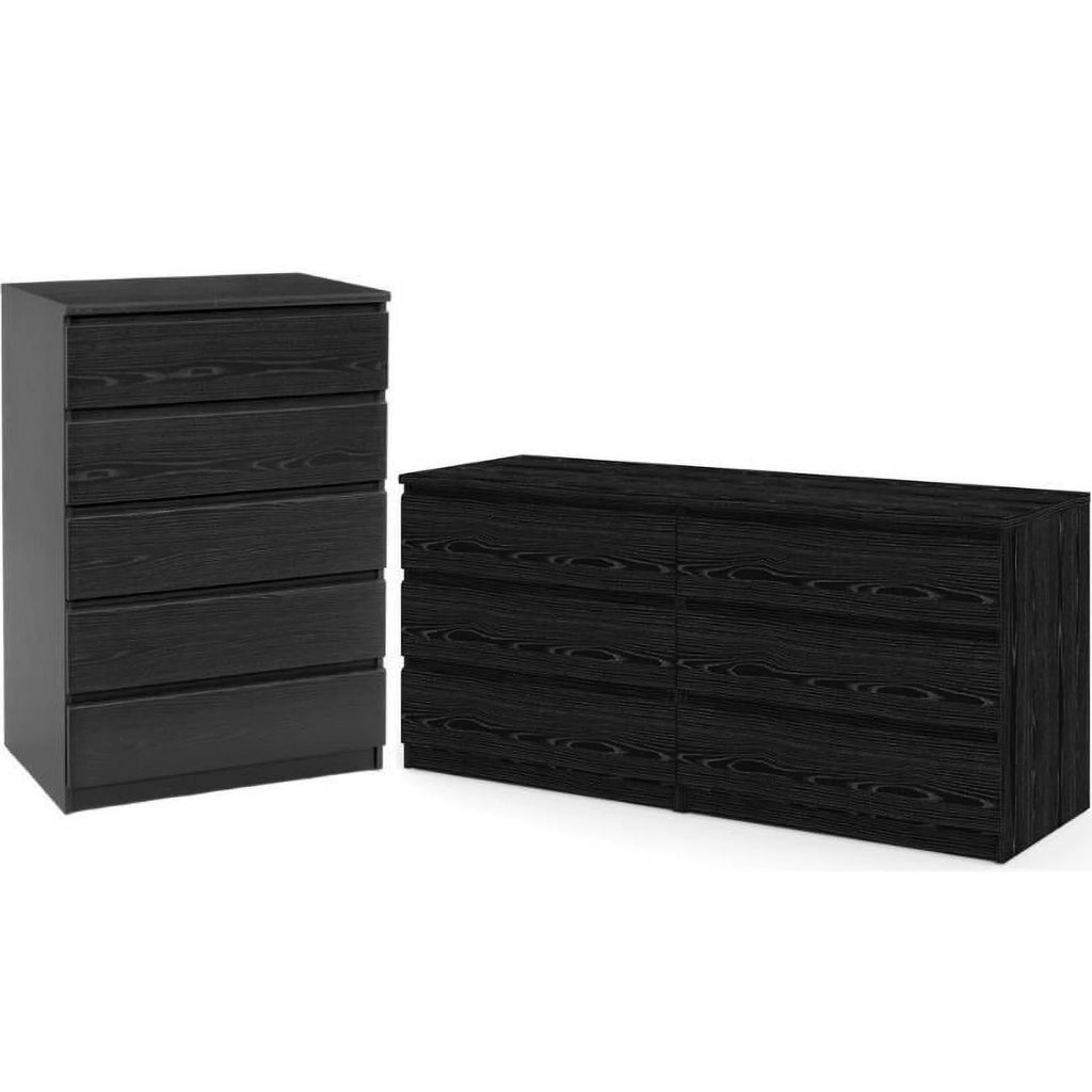 2 Piece Dresser and Chest Set Black Woodgrain Q494970