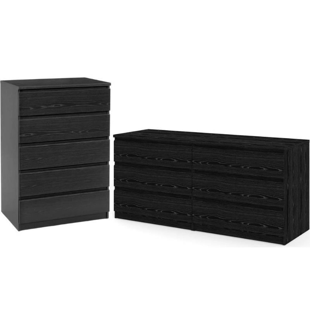 2 Piece Dresser and Chest Set Black Woodgrain Q494970
