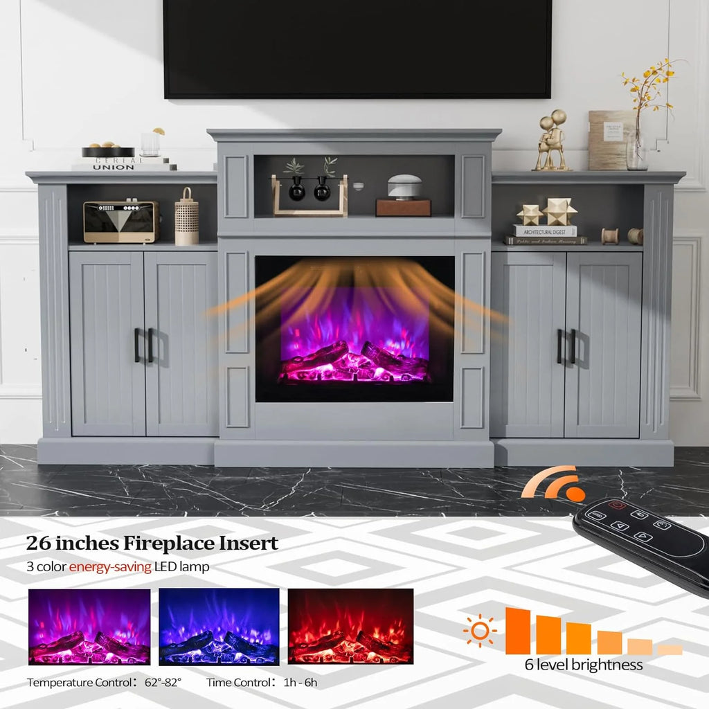 Electric Fireplace with Mantel, 79 inches Fireplace TV Stand Media Console Entertainment Center, Gray A5933
